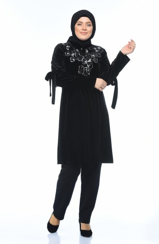 Big Size Velvet Tunic Black 8045-01