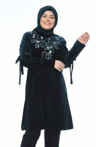 Big Size Velvet Tunic Emerald Green 8045-05