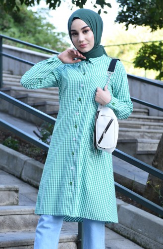 Buttoned plaid Tunic Green 8017-01