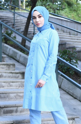 Buttoned plaid Tunic Blue 8017-03