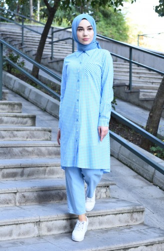 Buttoned plaid Tunic Blue 8017-03