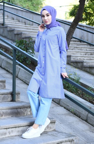 Buttoned plaid Tunic Purple 8017-04