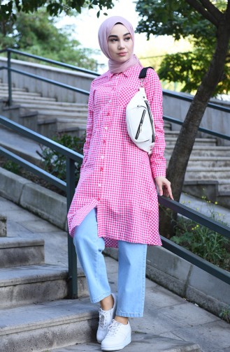 Buttoned plaid Tunic Fuchsia 8017-05