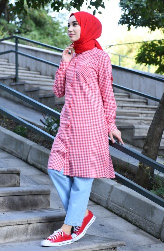 Buttoned plaid Tunic Pomegranate Flower 8017-07