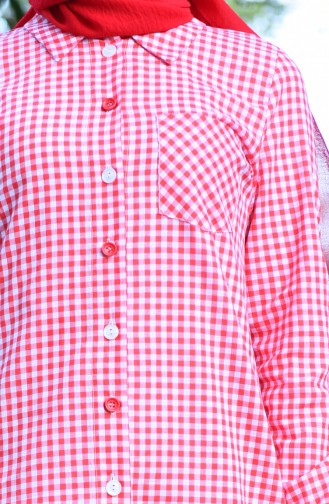 Buttoned plaid Tunic Pomegranate Flower 8017-07