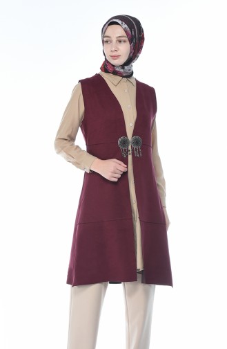 Broşlu Süet Yelek 2140-02 Mürdüm 2140-02
