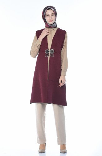 Broşlu Süet Yelek 2140-02 Mürdüm 2140-02