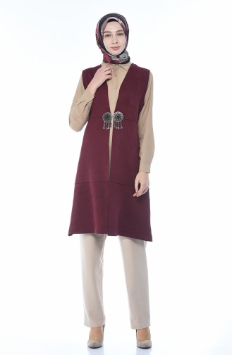 Suede Vest with Brooch Burgundy 2140-02