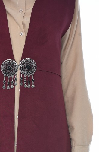 Suede Vest with Brooch Burgundy 2140-02