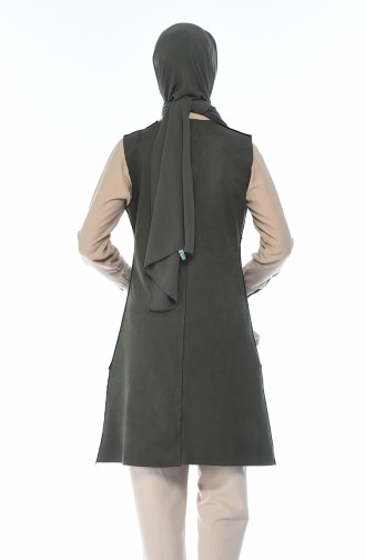 Broşlu Süet Yelek 2140-03 Haki