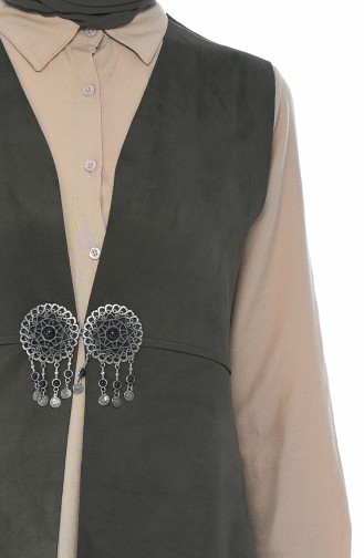 Suede Vest with Brooch Khaki 2140-03