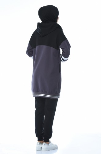 Printed Tracksuit Set Black Purple 3471-06