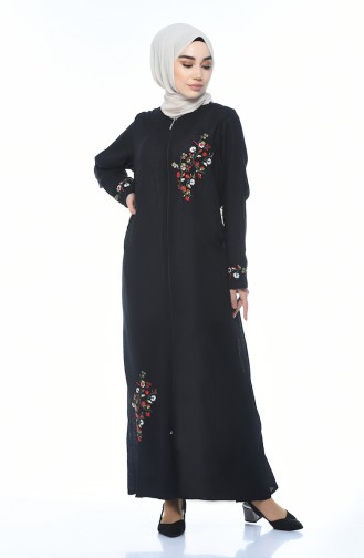 Abaya mit Reissverschluss aus Şile-Stoff 0606-01 Schwarz 0606-01