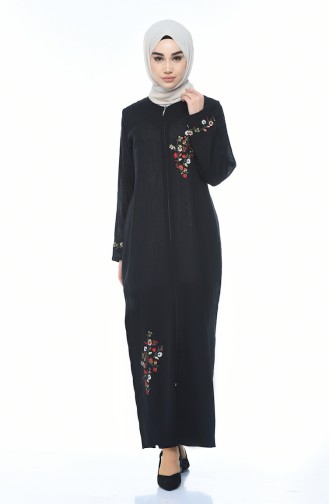 Abaya mit Reissverschluss aus Şile-Stoff 0606-01 Schwarz 0606-01