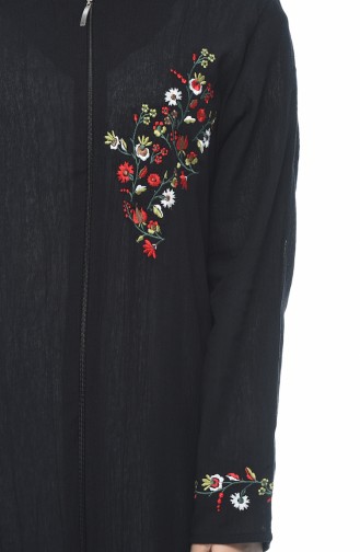 Abaya mit Reissverschluss aus Şile-Stoff 0606-01 Schwarz 0606-01