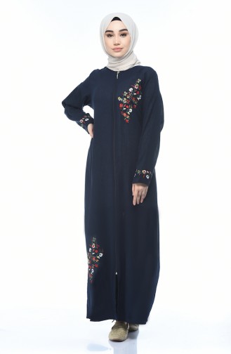 Abaya mit Reissverschluss aus Şile-Stoff 0606-02 Dunkelblau 0606-02