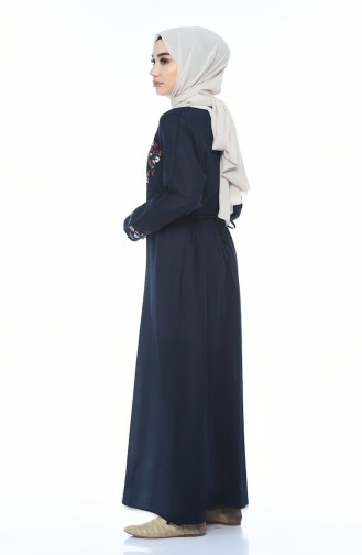 Abaya mit Reissverschluss aus Şile-Stoff 0606-02 Dunkelblau 0606-02