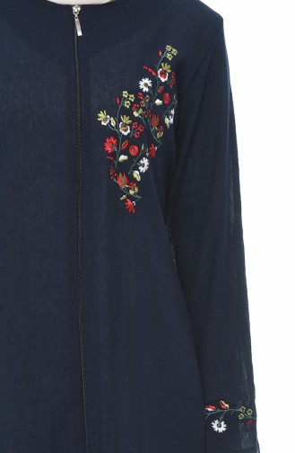 Abaya mit Reissverschluss aus Şile-Stoff 0606-02 Dunkelblau 0606-02