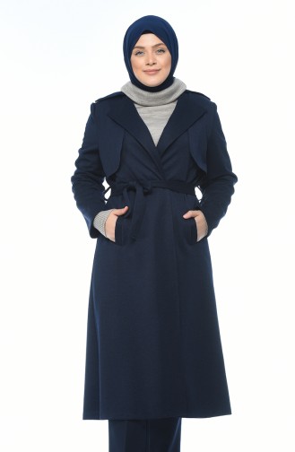 Big Size Belted Cape Navy Blue 7108-01