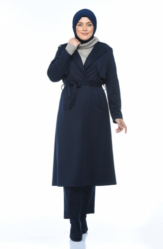 Big Size Belted Cape Navy Blue 7108-01