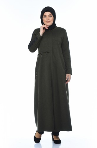 Big Size Concealed Zipper Topcoat Khaki Green 1013-04