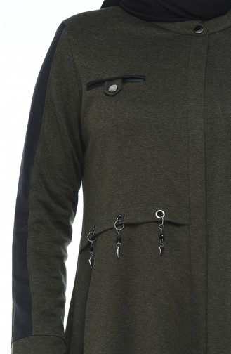 Big Size Concealed Zipper Topcoat Khaki Green 1013-04