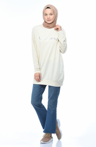 Summer Patterned Sweatshirt Cream 0745-01