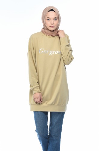 Yazı Desenli Sweatshirt 0745-02 Bej