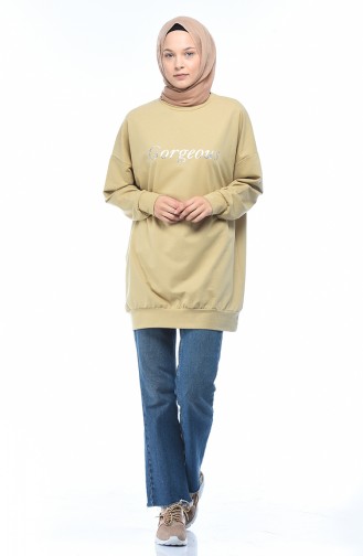 Yazı Desenli Sweatshirt 0745-02 Bej