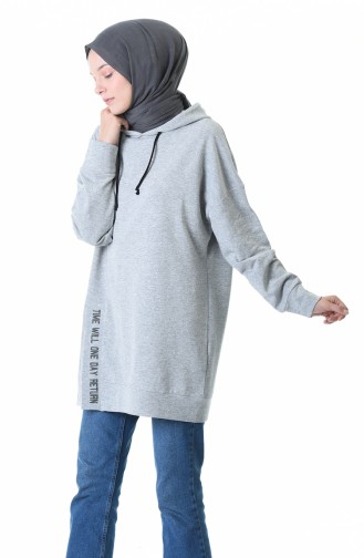 Kapüşonlu Sweatshirt 0768A-01 Gri