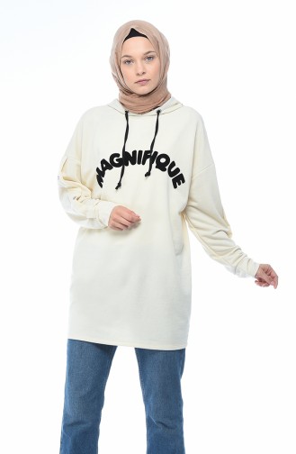 Kapüşonlu Sweatshirt 0772-01 Krem 0772-01