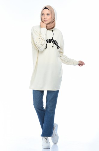 Kapüşonlu Sweatshirt 0772-01 Krem