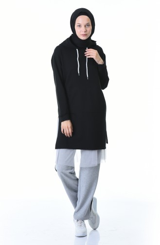 Hooded Tracksuit Set Black Gray 0307-01