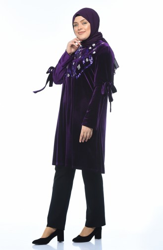 Big Size Velvet Tunic Purple 8042-01