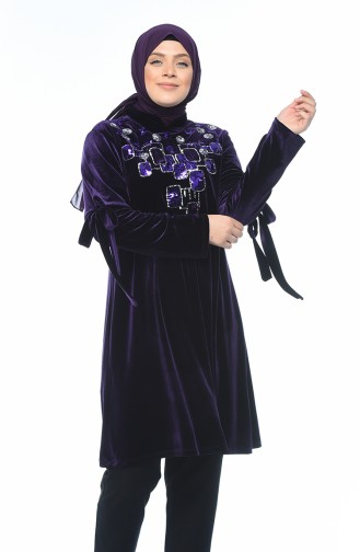 Big Size Velvet Tunic Purple 8045-03