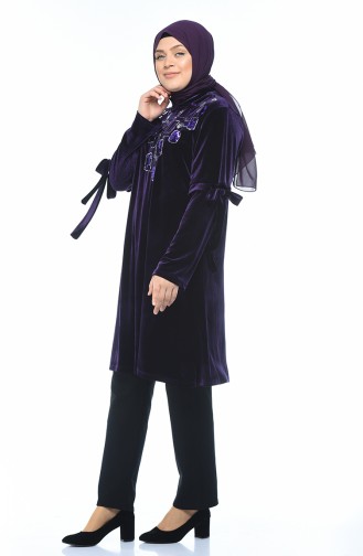 Big Size Velvet Tunic Purple 8045-03