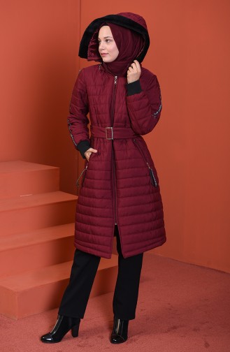 Belted Lined Coat Bordeaux 511419-04