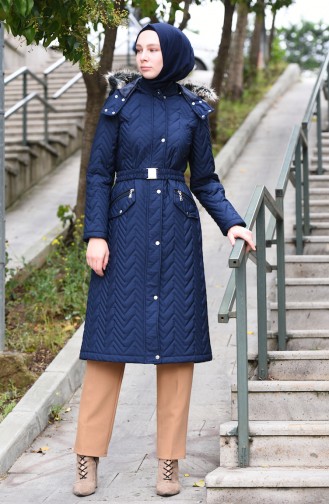 Hooded Quilted Coat Navy Blue 5131-01