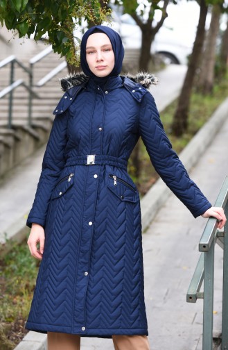 Hooded Quilted Coat Navy Blue 5131-01