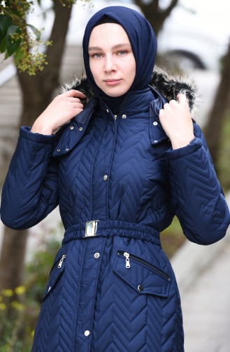 Hooded Quilted Coat Navy Blue 5131-01