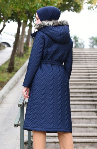 Hooded Quilted Coat Navy Blue 5131-01