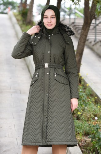 Hooded Quilted Coat Khaki 5131-03