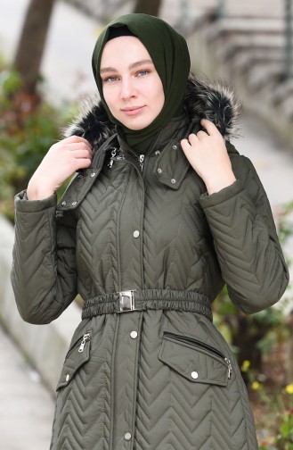 Hooded Quilted Coat Khaki 5131-03