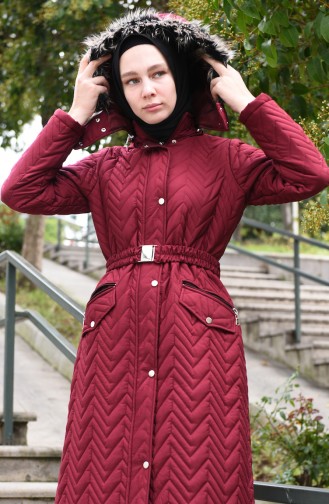 Kapüşonlu Kapitone Kaban 5131-04 Bordo