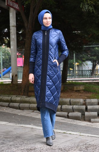 Zippered Quilted Coat Indigo 35848-03