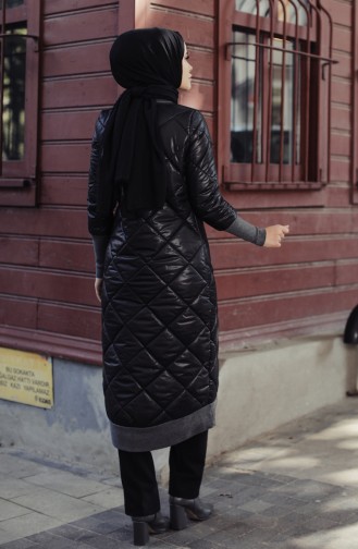 Zippered Quilted Coat Black Gray 35848-04
