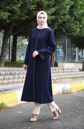 Hidden Button Coat Navy Blue 35849-01