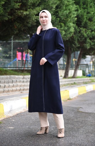 Hidden Button Coat Navy Blue 35849-01