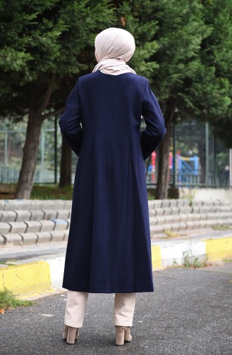 Hidden Button Coat Navy Blue 35849-01