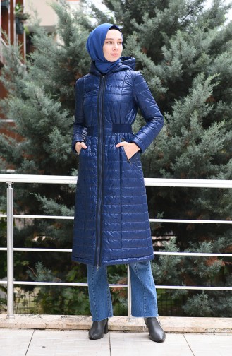 Hooded Quilted Coat Navy Blue 35851-02